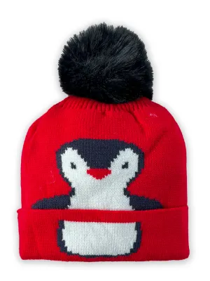 Baby Penguin Knitted Cap with Faux Fur