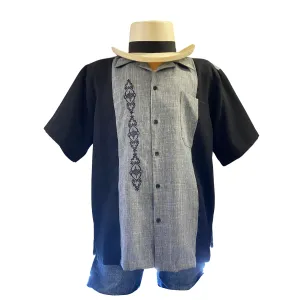 Charcoal w/ Black Cuban Shirt Collar Guayabera