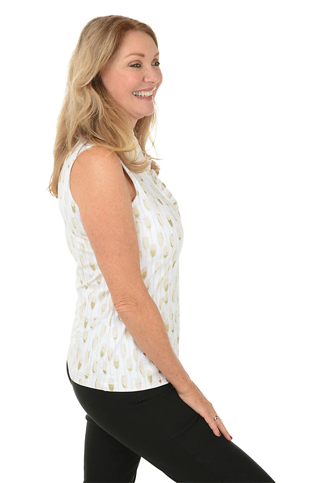 Gold Champagne Flutes UPF50  Ruffle Sleeveless Top