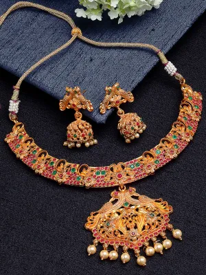 Gold-Plated Handcrafted Temple Necklace Set