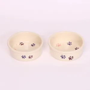 NEW! WALKING PAWS SMALL PINK PET DISH SET by Emerson Creek Pottery Made in USA Set, Small Pet2746