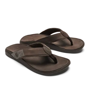 Olukai "Tuahine" Men's Leather Beach Sandals- Dark Wood