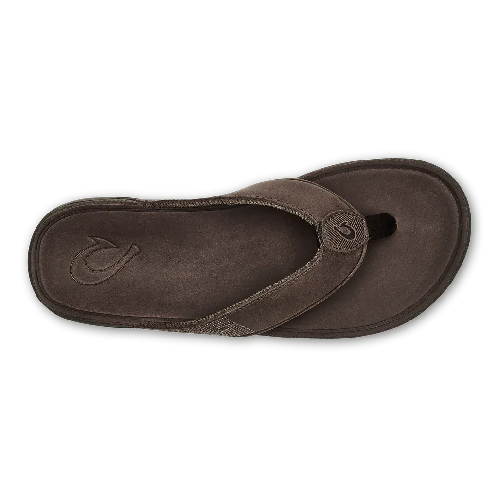 Olukai "Tuahine" Men's Leather Beach Sandals- Dark Wood