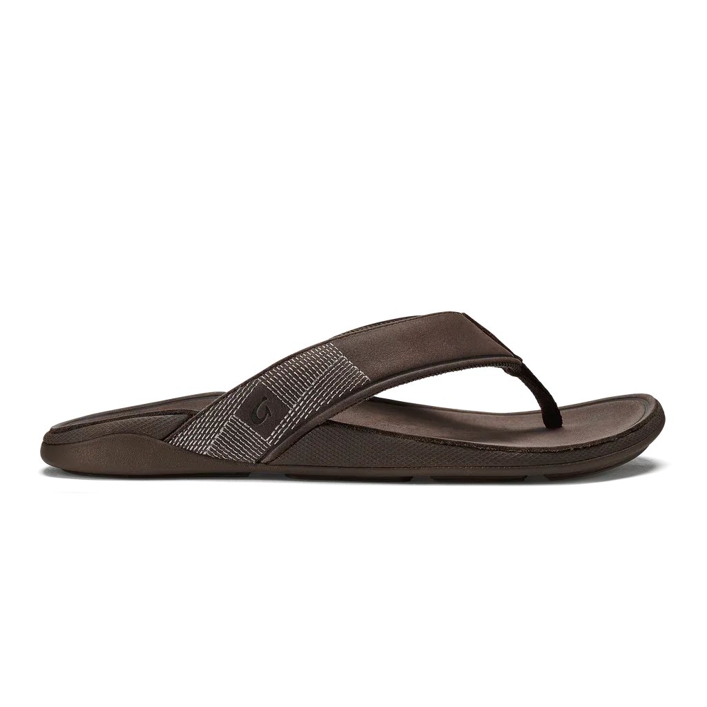 Olukai "Tuahine" Men's Leather Beach Sandals- Dark Wood