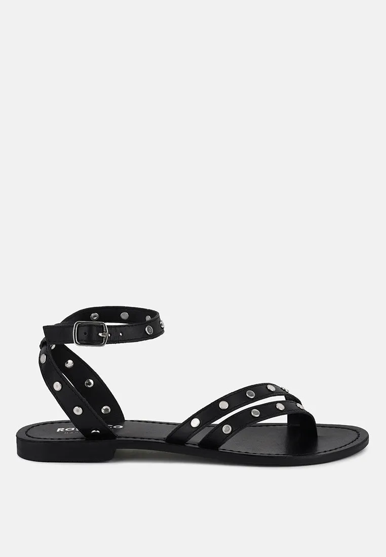 Oprah Studs Embellished Flat Sandals