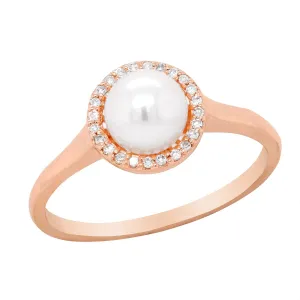 ROSE GOLD AND PEARL FASHION RING, .08 CT TW