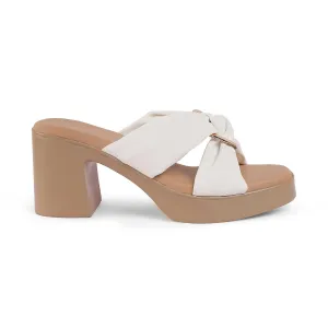 Tresmode Molin White Women's Dress Block Heel Sandals